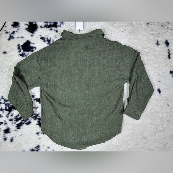 WOMEN’S Solid Green 90s Style Corduroy Button Down Shirt Jacket - Picture 4 of 7
